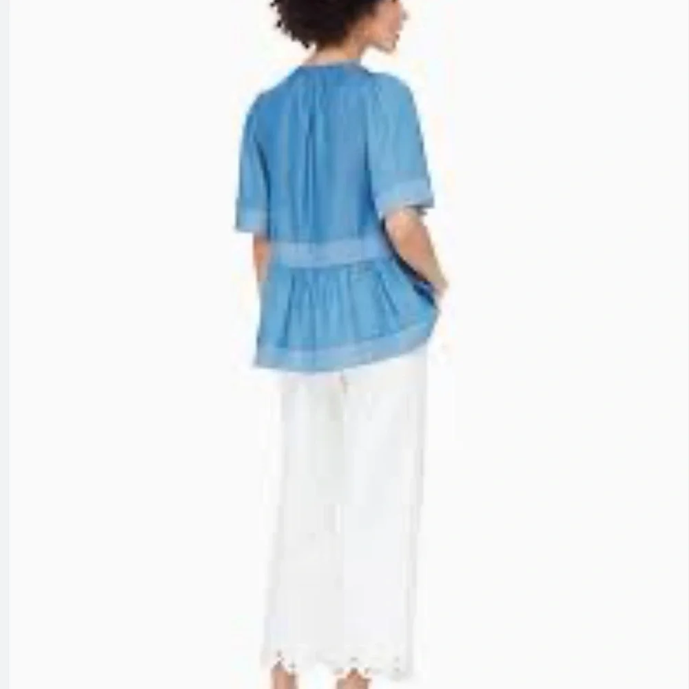 Kate Spade Indigo Railroad Chambray Tassel Top L